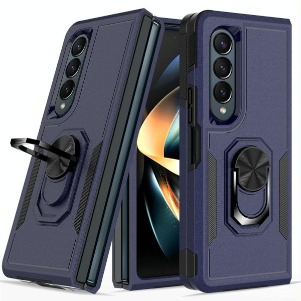 Galaxy z Fold 4 Tpu Shockproof Case with Ring - 2 in 1 Design - Silver - Image 2