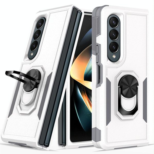 Galaxy z Fold 4 Tpu Shockproof Case with Ring - 2 in 1 Design - Silver - Image 4