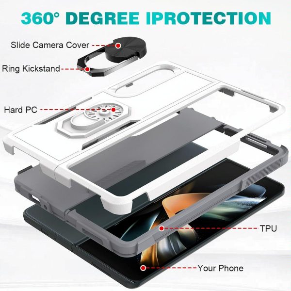 Galaxy z Fold 4 Tpu Shockproof Case with Ring - 2 in 1 Design - Silver - Image 6