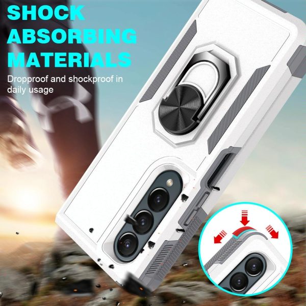 Galaxy z Fold 4 Tpu Shockproof Case with Ring - 2 in 1 Design - Silver - Image 7