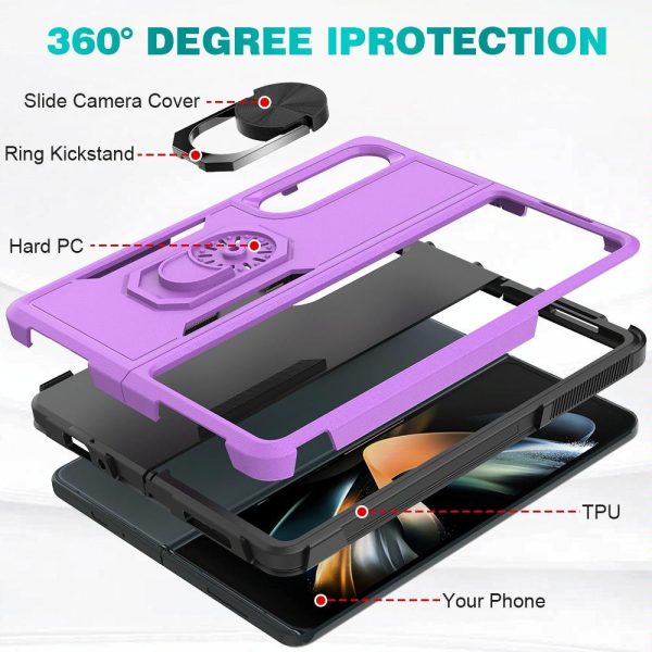 Galaxy z Fold 4 Tpu Shockproof Case with Ring - 2 in 1 Design - Silver - Image 11