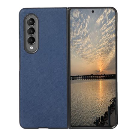 Fold 4 Cross Texture Pu Leather Case - Blue