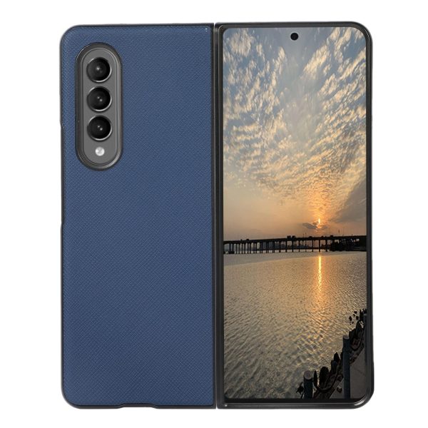 Fold 4 Cross Texture Pu Leather Case - Blue
