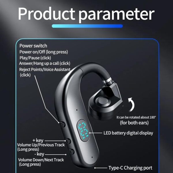 Wireless Bluetooth Headphone with Digital Display - Black - White - Image 12