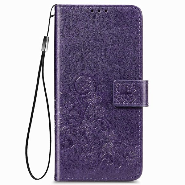 Embossed Leather Phone Case for Samsung Galaxy z Fold 4 with Four Leaf Clasp - Blue - Image 3