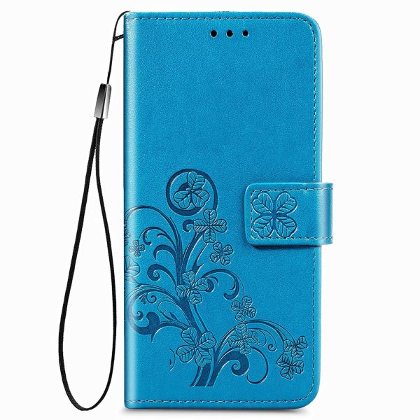 Embossed Leather Phone Case for Samsung Galaxy z Fold 4 with Four Leaf Clasp - Blue - Image 9