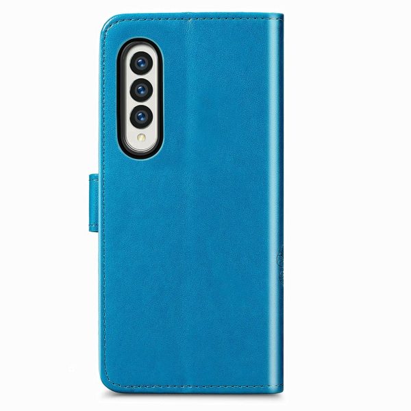 Embossed Leather Phone Case for Samsung Galaxy z Fold 4 with Four Leaf Clasp - Blue - Image 10