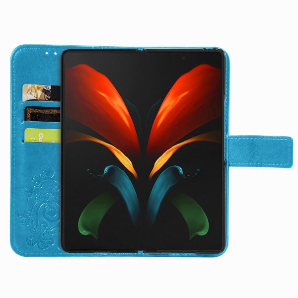 Embossed Leather Phone Case for Samsung Galaxy z Fold 4 with Four Leaf Clasp - Blue - Image 11