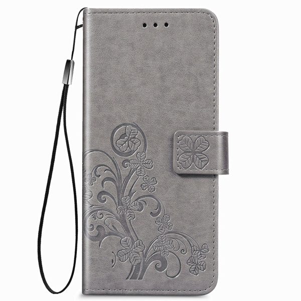 Embossed Leather Phone Case for Samsung Galaxy z Fold 4 with Four Leaf Clasp - Blue - Image 14