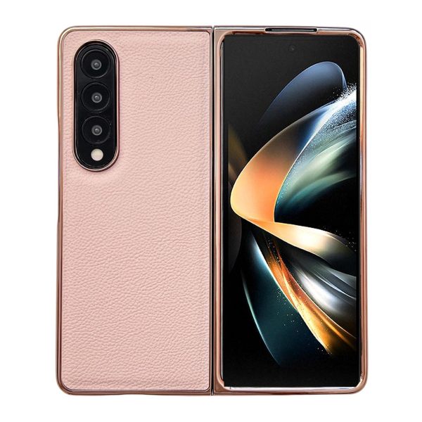 Skyline Series Nano Electroplating Pu Case for Samsung Galaxy z Fold 4 - Pink Gold - Image 2
