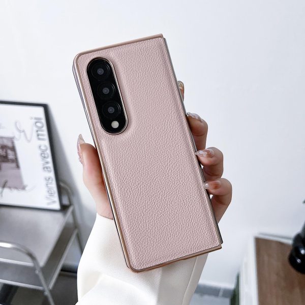 Skyline Series Nano Electroplating Pu Case for Samsung Galaxy z Fold 4 - Pink Gold - Image 4