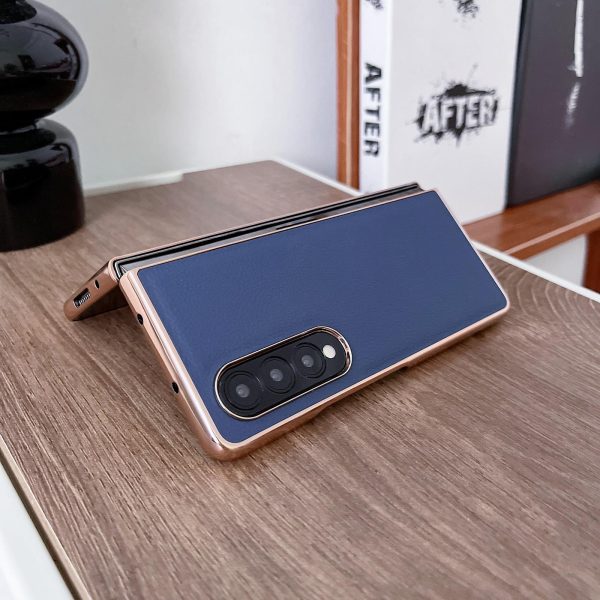 Skyline Series Nano Electroplating Pu Case for Samsung Galaxy z Fold 4 - Pink Gold - Image 6