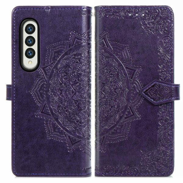 Embossed Mandala Leather Phone Case for Samsung Galaxy z Fold 4 - Rose Gold - Image 9