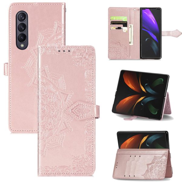 Embossed Mandala Leather Phone Case for Samsung Galaxy z Fold 4 - Rose Gold - Image 13
