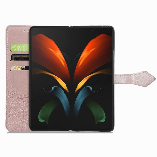 Embossed Mandala Leather Phone Case for Samsung Galaxy z Fold 4 - Rose Gold - Image 15