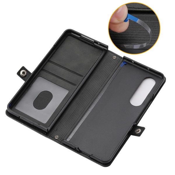 Leather Grid Texture Phone Case with Lanyard for Samsung Galaxy z Fold 4 - Brown - Image 7