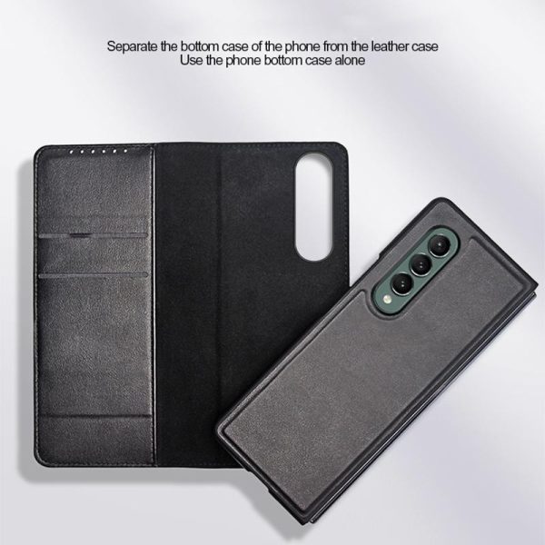 Foldable Leather Phone Case for Samsung Galaxy z Fold 4 - Horizontal Flip - Plain Brown - Image 3