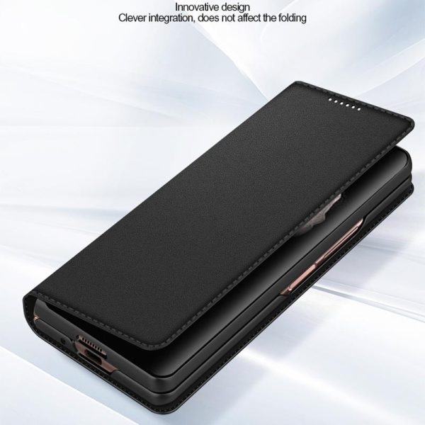 Foldable Leather Phone Case for Samsung Galaxy z Fold 4 - Horizontal Flip - Plain Brown - Image 4