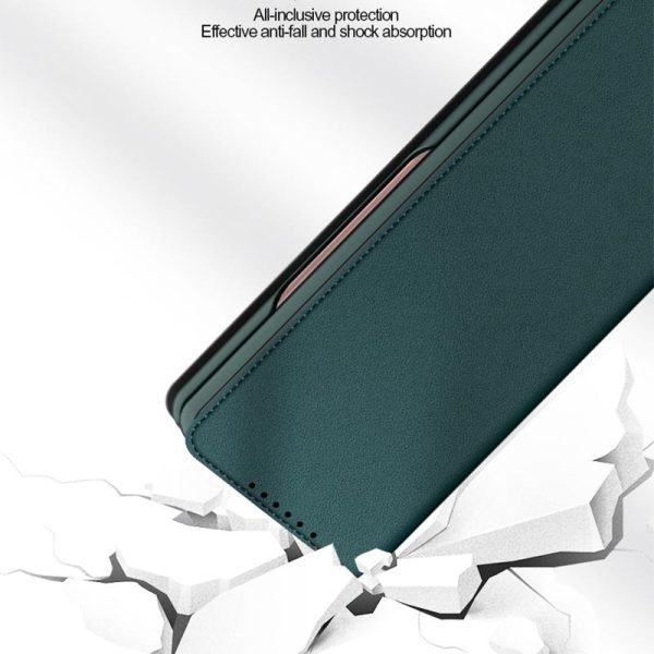 Foldable Leather Phone Case for Samsung Galaxy z Fold 4 - Horizontal Flip - Plain Brown - Image 5