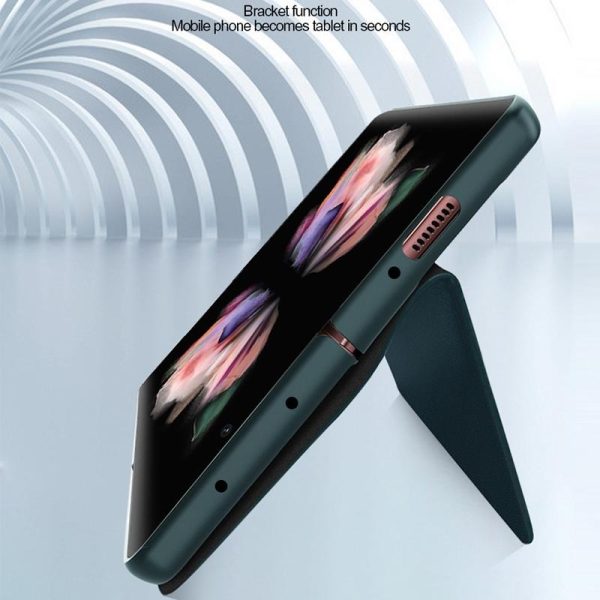 Foldable Leather Phone Case for Samsung Galaxy z Fold 4 - Horizontal Flip - Plain Brown - Image 6