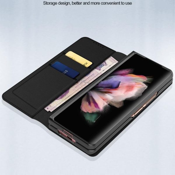 Foldable Leather Phone Case for Samsung Galaxy z Fold 4 - Horizontal Flip - Plain Brown - Image 7