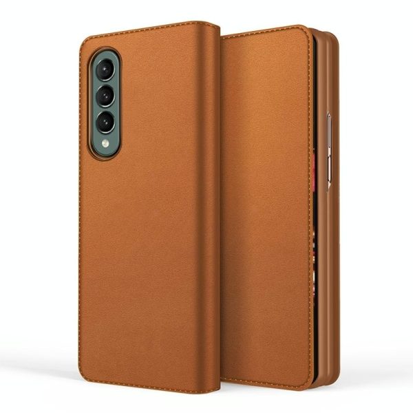 Foldable Leather Phone Case for Samsung Galaxy z Fold 4 - Horizontal Flip - Plain Brown - Image 9