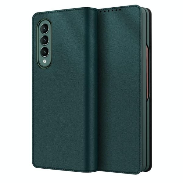 Foldable Leather Phone Case for Samsung Galaxy z Fold 4 - Horizontal Flip - Plain Brown - Image 11