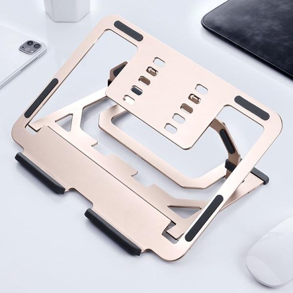 Foldable Aluminum Laptop Stand for Desktop Cooling - Rose Gold - Image 10