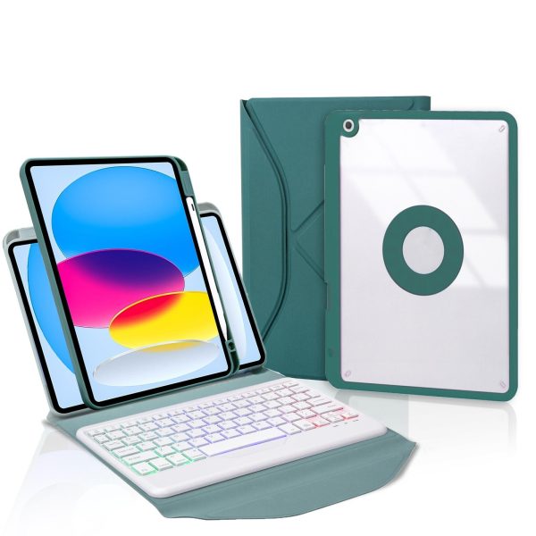 Bluetooth Keyboard Leather Tablet Case With Pen Slot And Backlight - Green - Image 8
