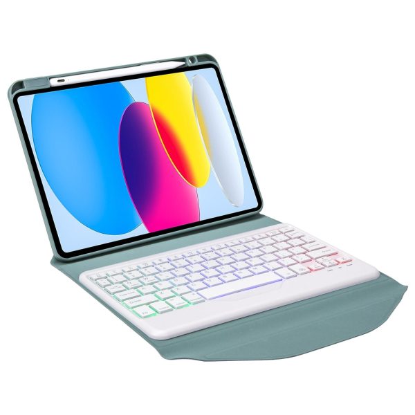 Bluetooth Keyboard Leather Tablet Case With Pen Slot And Backlight - Green - Image 10