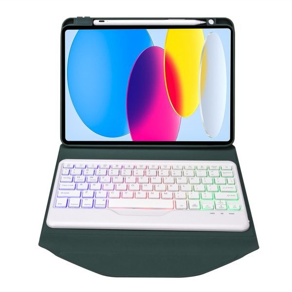 Bluetooth Keyboard Leather Tablet Case With Pen Slot And Backlight - Green - Image 11