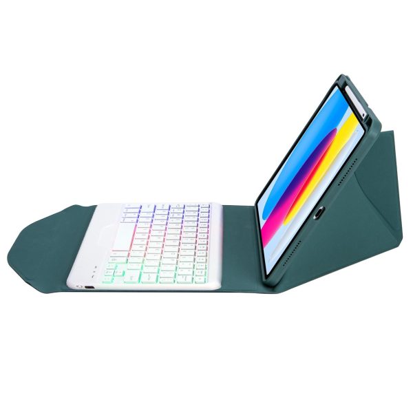 Bluetooth Keyboard Leather Tablet Case With Pen Slot And Backlight - Green - Image 12