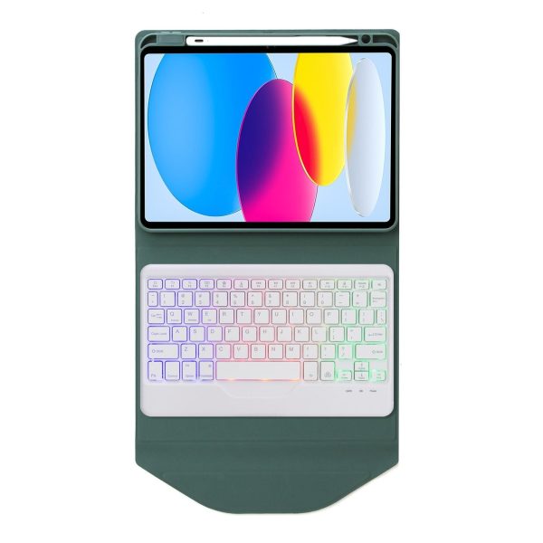 Bluetooth Keyboard Leather Tablet Case With Pen Slot And Backlight - Green - Image 13