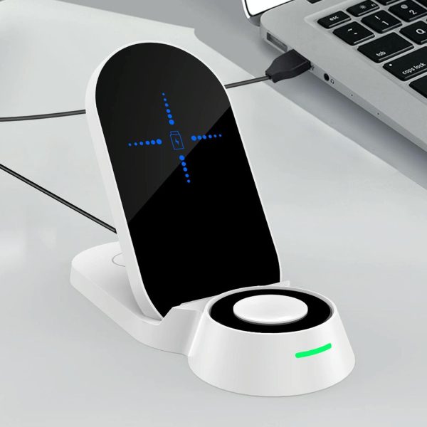 3 In 1 Foldable Wireless Charger For Smart Devices - White - Image 3