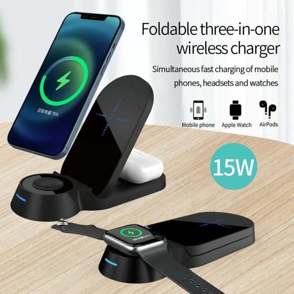 3 In 1 Foldable Wireless Charger For Smart Devices - White - Image 4