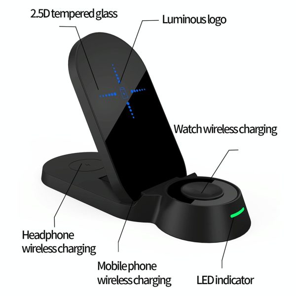 3 In 1 Foldable Wireless Charger For Smart Devices - White - Image 10