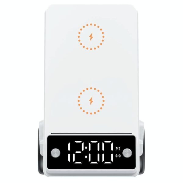 6 In 1 Car Shape Speaker With Clock & Wireless Charger - White - Image 4