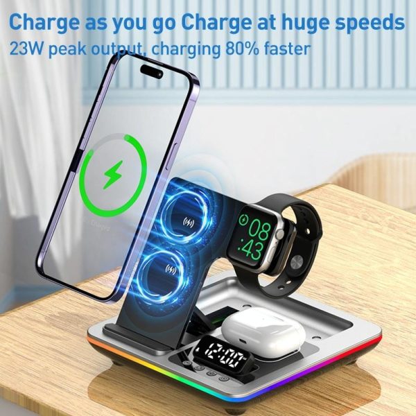 15W 5 In 1 Foldable Wireless Charger Stand - Silver - Image 7