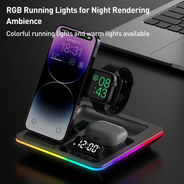 15W 5 In 1 Foldable Wireless Charger Stand - Silver - Image 9