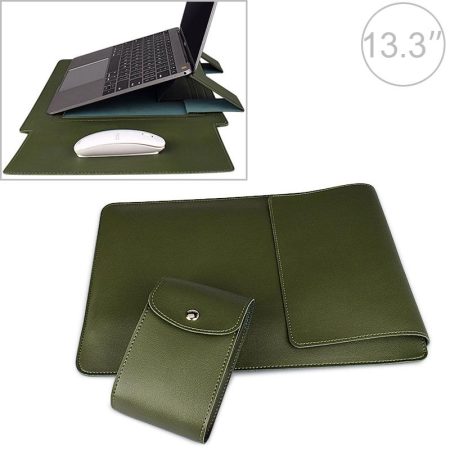 13.3 Inch Laptop Sleeve Leather Case with Small Storage Bag - Green