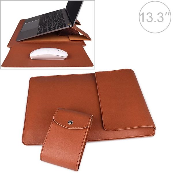 13.3 Inch Laptop Sleeve Leather Case with Small Storage Bag - Green - Image 2