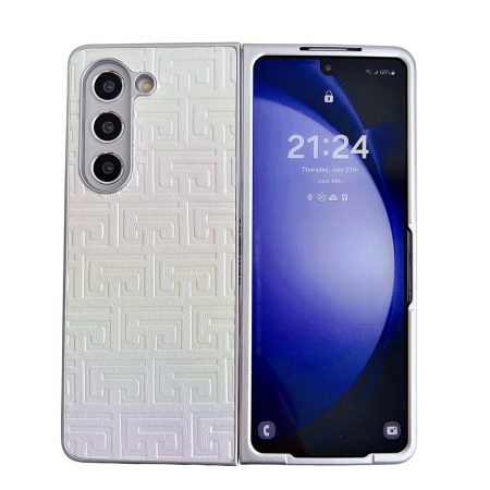 Geometric Gradient Leather Phone Case for Samsung Galaxy z Fold 4 5g - Pearlescent Finish - Silver
