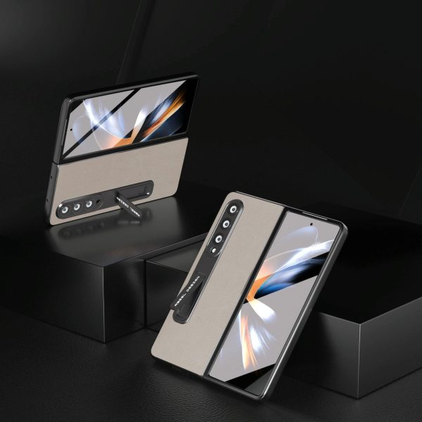 Leather Phone Case with Holder for Samsung Galaxy z Fold 4 / 5g - Wave Design - Grey - Image 3