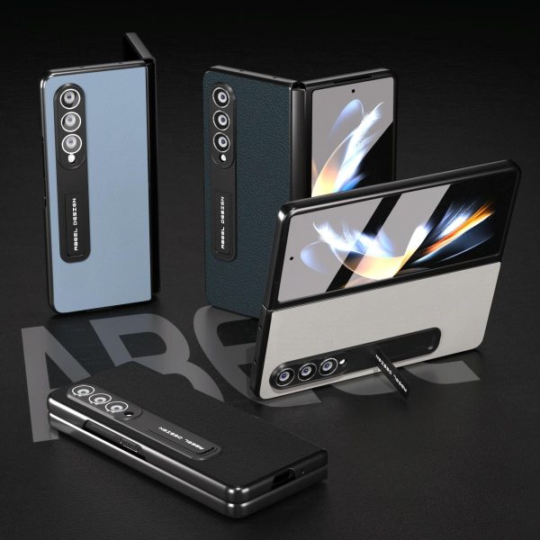 Leather Phone Case with Holder for Samsung Galaxy z Fold 4 / 5g - Wave Design - Grey - Image 5