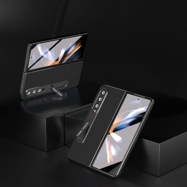 Leather Phone Case with Holder for Samsung Galaxy z Fold 4 / 5g - Wave Design - Grey - Image 8
