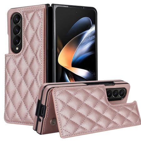 Foldable Full Coverage Double Buckle Pu Phone Case for Samsung Galaxy z Fold 4 - Rose Gold