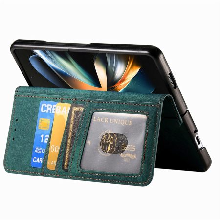 Vintage Magnetic Wallet Case for Samsung Galaxy z Fold 4 - Zipper Closure - Green