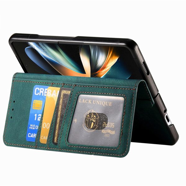 Vintage Magnetic Wallet Case for Samsung Galaxy z Fold 4 - Zipper Closure - Green - Image 2