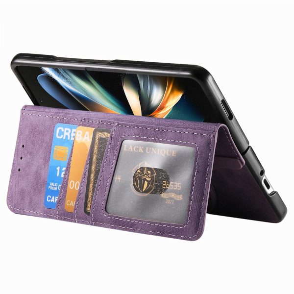 Vintage Magnetic Wallet Case for Samsung Galaxy z Fold 4 - Zipper Closure - Green - Image 10
