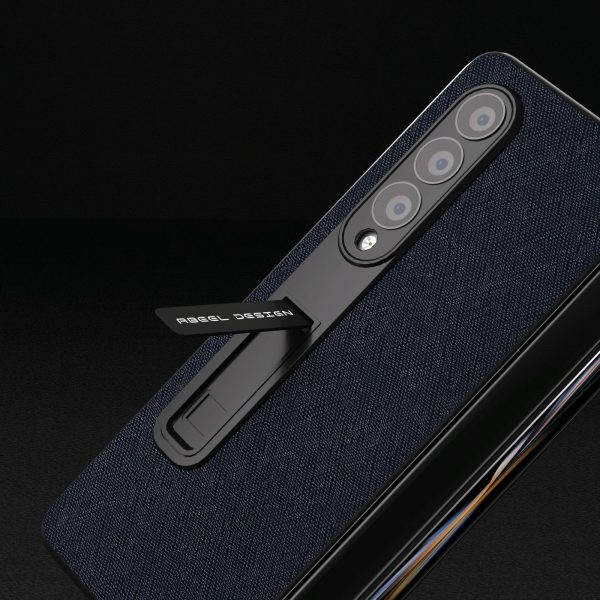 Cross Texture Leather Phone Case with Holder for Samsung Galaxy z Fold 4 5g - Red - Image 5